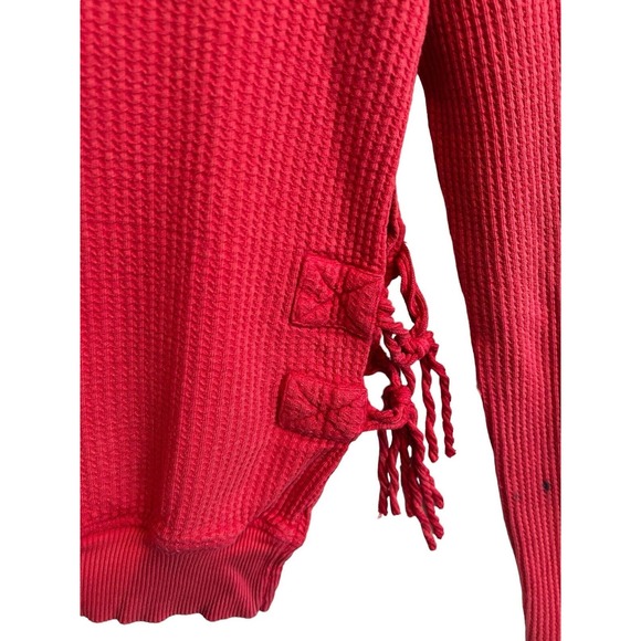 Free People FP ONE Womens INTERLAKEN Red Thermal Top Cropped Side Tie Sz S - Picture 4 of 6
